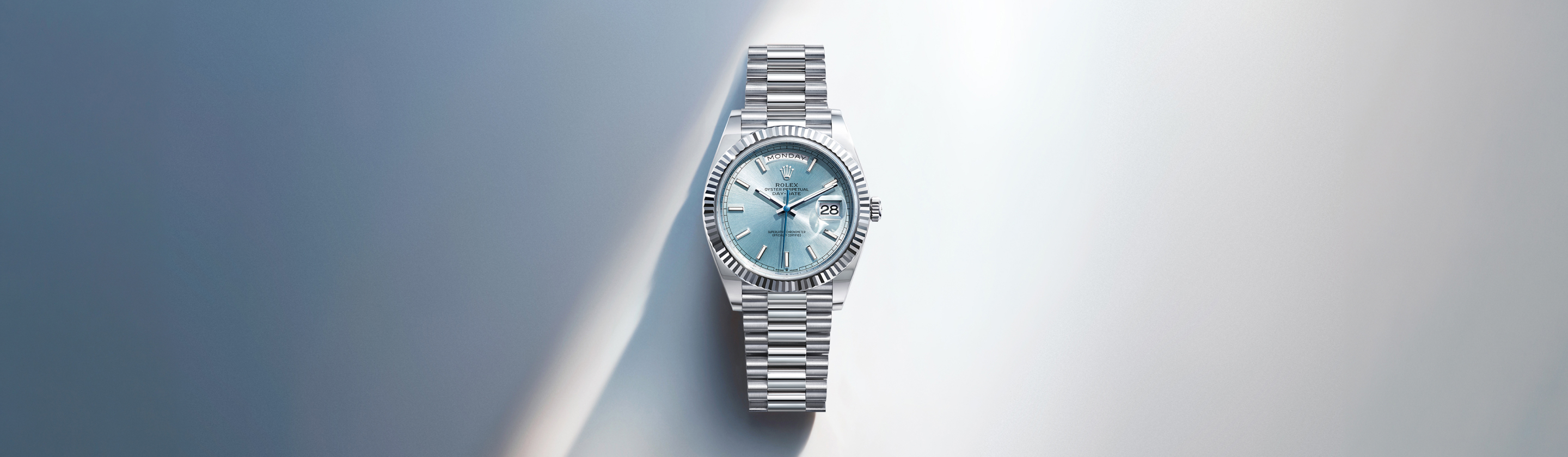 Rolex Oyster Perpetual Day-Date 40 in platinum with ice blue dial and President bracelet