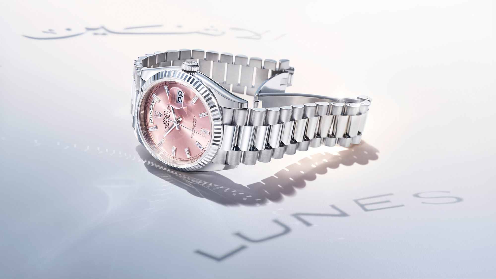 Rolex Day-Date in pink aventurine diamond-set dial