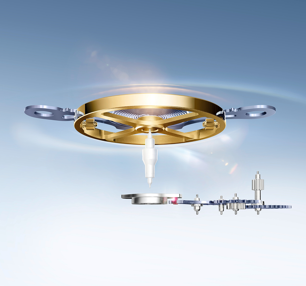 Rolex Land-Dweller caliber 7135 oscillator featuring the brass balance wheel, Syloxi silicon hairspring and ceramic balance staff