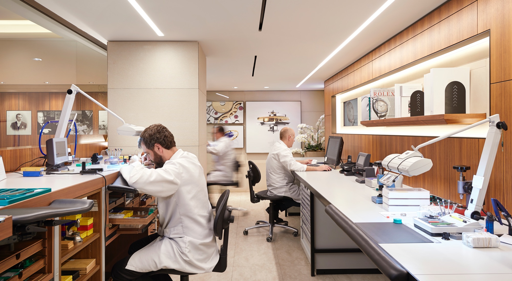 Authorized and Rolex-trained watchmakers at work
