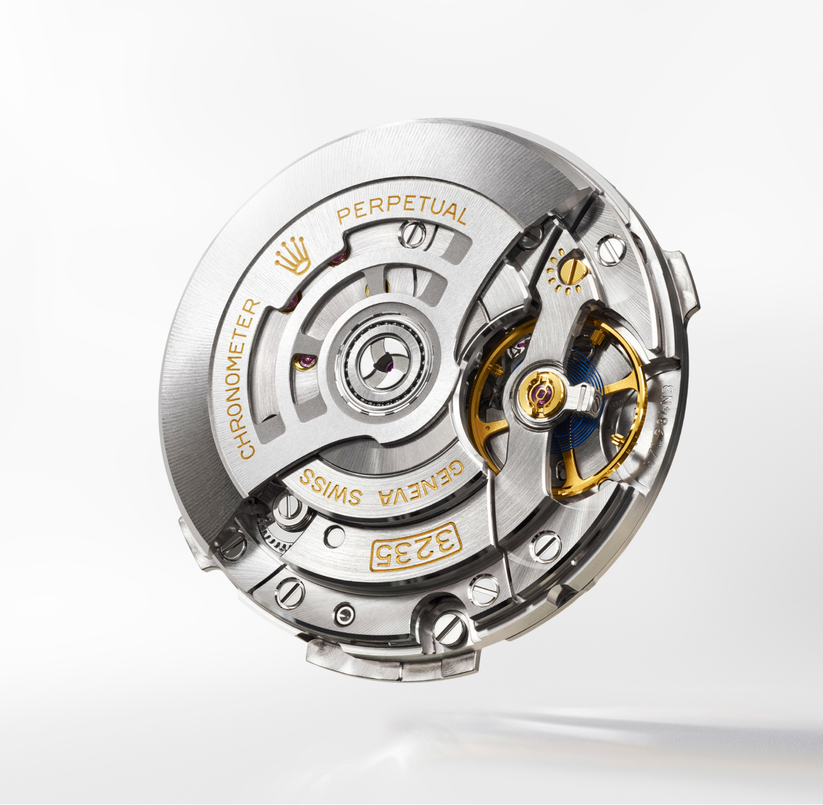 Rolex caliber 3235 self-winding mechanical movement with date function, Chronergy escapement and blue Parachrom hairspring