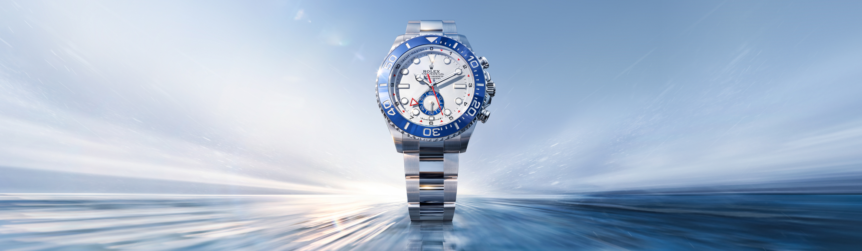 Rolex Yacht-Master II in Oystersteel with white matte lacquer dial and blue Cerachrom bezel